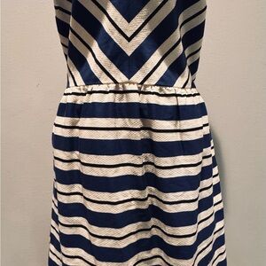 LOFT Blue and Cream Chevron Midi Dress